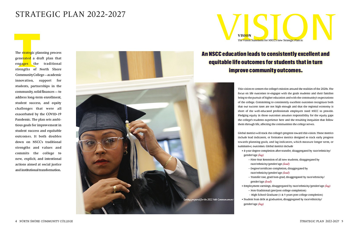 Spread of female student in mirror getting ready for commencement.